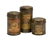 Set of 3 Antique Vintage Label Metal Canisters 8"
