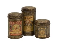 Set of 3 Antique Vintage Label Metal Canisters