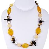 EXP Freshwater Pearl, Yellow Agate & Crystal Handmade Necklace