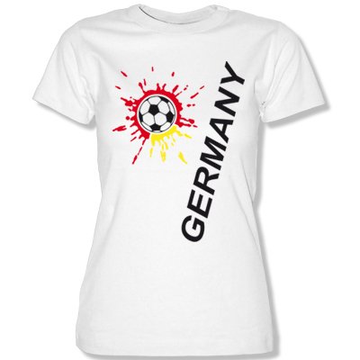 DEUTSCHLAND MOTIV 19 Damen T-Shirt Weiss / Schwarz-Rot-Gelb Gr. L