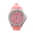 Pink and Silver Silicone Gel Ceramic Style Band Crystal Bezel Watch