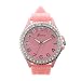 Pink and Silver Silicone Gel Ceramic Style Band Crystal Bezel Watch