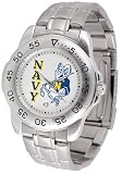 Navy Midshipmen Suntime Mens Sports Watch w/ Steel Band - NCAA College Athletics
