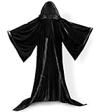 PingFeng Wizard Robe Velvet Hood Cloak Wicca LARP Goth Costume Blacks
