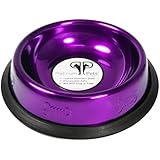 Platinum Pets 1 Cup Embossed Non-Tip Stainless Steel Cat Bowl, Electric Purple