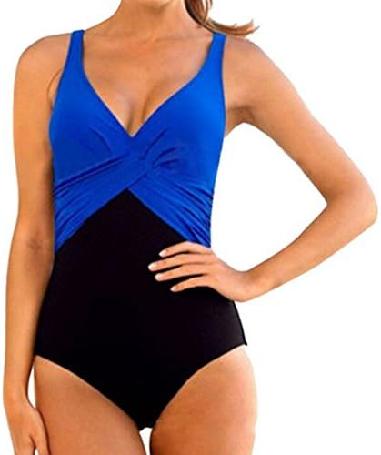 Okcolorfal Women's Tummy Control One Piece Plus Size Swimsuit Monokinis Swimwear (XXXL, Blue)