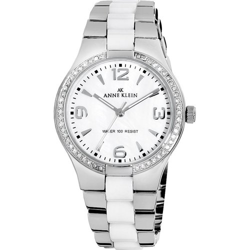 AK Anne Klein Women's 109119WTSV Swarovski Crystal Accented Silver-Tone Ceramic Dress Watch