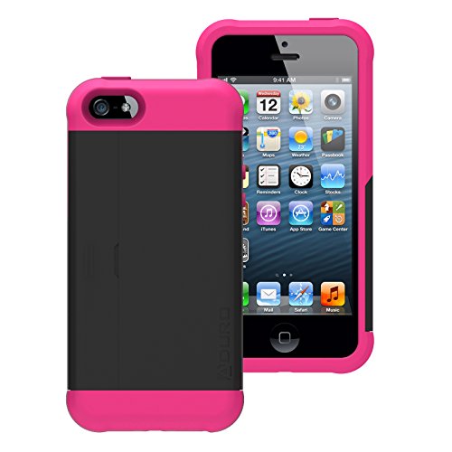 Aduro CACHE Rugged Dual Layer Case for Apple iPhone SE / 5 / 5S with Kick-Stand and Credit Card Compartment (Black/Pink)