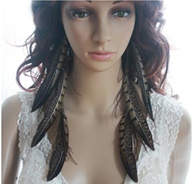 Natural Feather Earrings Long Feather Earrings Brown
