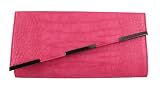 Hot Pink Mock Croc Evening Bag Clutch Gunmetal Accents