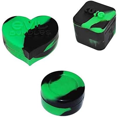 1 Black and Green Cure Cube Evil Bundles Heart and Dw Jar Non-stick Shatter Concentrate Silicone Jar Container