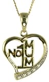9ct Yellow Gold Ladies Diamond Set Open Heart No. 1 Mum Pendant with 18 Curb Chain
