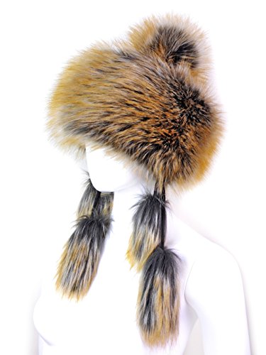 Futrzane Faux Fox Fur Winter Mongolian Hat Women Pompom Cossack for Ladies