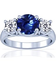 Platinum Round Cut Blue Sapphire Three Stone Ring