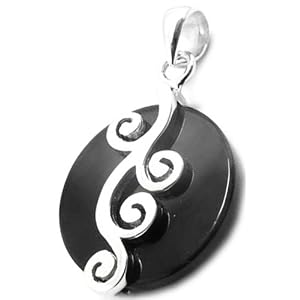 Pendentif Argent massif 92,5% et Onyx noir