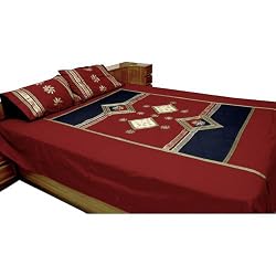 Bed Sheet Pillow Cases Cotton Fabric Sheet Set Patchwork Embroidery India Queen Size (bshtp107)