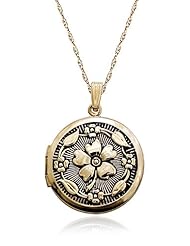 Yellow 14k Gold-Filled Embossed Antique Finish Round Locket Necklace, 18"