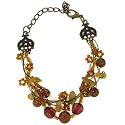 Brass Tone Brown and Maroon Bead Bracelet