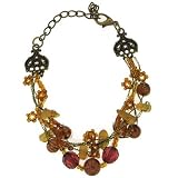 Brass Tone Brown and Maroon Bead Bracelet