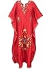 Boho Caftans Kashmiri Embroidered Red Silk Kaftan Designer Long Maxi Dress Xl