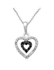 Sterling Silver Black and White Diamond Heart Pendant Necklace (1/10 Cttw, I-J Color, I2-I3 Clarity), 18"