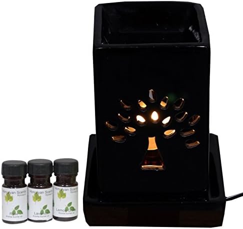 Himalayan Scents Square Electric Aroma Air Freshner Combo With Lemon Grass, Lavender and Rose Oil Standard Black