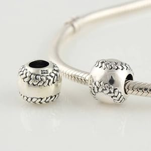 Baseball Charm Bead 925 Sterling Silver for Pandora, Biagi, Chamilia, Troll and More Bracelets