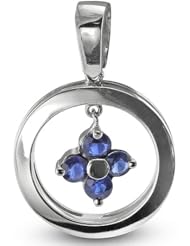Round Clover Pendant With Four 3 MM Genuine Round Sapphires In Silver.