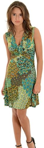 Short Sleeveless Sundress with Peacock Paisley Print and Unique Front Knot Sizes: Medium