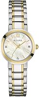 Bulova Diamond Women's Quartz Watch with Mother of Pearl Dial Analogue Display and Two Tone Stainless Steel Gold Plated Bracelet 98P151