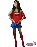 Deluxe Wonder Woman Superhero Fancy Dress Costume Size S ~ Free Red Stockings ~