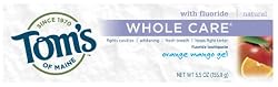 Tom's of Maine Whole Care Natural Fluoride Toothpaste, Anticavity & Tartar Control Plus Whitening Gel, Orange- Mango, 5.5 oz (155.9 g) (Pack of 6)