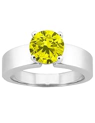 0.80 Ct Round Canary SI1/SI2 Diamond 18K White Gold Ring