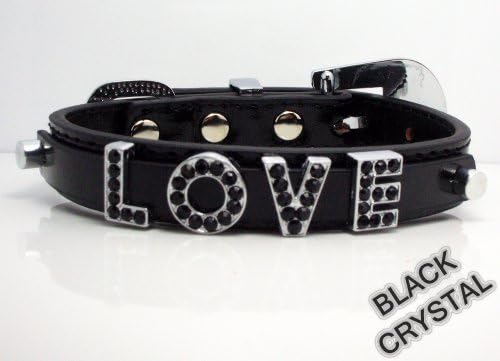 Large Black Metallic Leather with Swarovski Grade Crystal Collar for Cat/dog with Diamante Buckle ***Customize Your Own Pet Name***