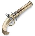 Three-Barrel Revolving Flintlock Pistol with Engraved Brass Tone Barrel and Engraved Faux Ivory Grips - Very Detailed Replica of Classic Pirate or Naval Gun