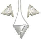 Silver & Diamond Ladies' Triangle Cube Earrings and 41cm Pendant Set