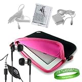 Barnes and Noble Nook Accessories Kit: Jet Black with Neon Pink Carrying Sleeve With Extra Pocket + Nook Car Charger + Custom Cut Nook Screen Protector + Nook Wall Charger + Nook Earphones + A Live*Laugh*Love Wrist Band!!!