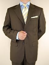 Executive Designer Collection Italian 2 Button 2pc Flat Front Pants Mens Suit Merino Wool Brown Stripe