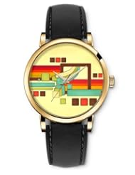 SPRAWL Aanalog Fashion Series Gold Ladies Watches of Genuine Black Leather Strap,Unique Wrist Watch for Women Girls Designed with Colored squares