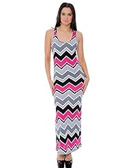 Mesh Sleeveless Tank Chevron Print Summer Polyester/Spandex Scoop Neck Maxi Dress 