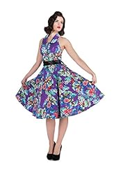 Flared-Skirt Fitted Floral Print Halter Sleeveless  Dress With a Sash 