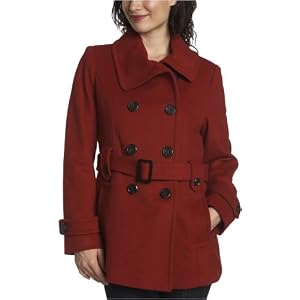 AK Anne Klein Ladies Wool Double Breasted Short Envelope Collar With Belt