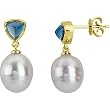 14K Yellow Gold Paspaley South Sea Cultured Fine Circle Pearl and London Blue Topaz Earrings - 11.00mm