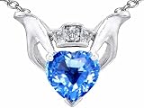 Celtic Love by Kelly 8mm Heart Claddagh Pendant With Genuine Blue Topaz in .925 Sterling Silver
