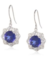 Sterling Silver Created Ceylon Sapphire and Created White Sapphire Dangle Earrings