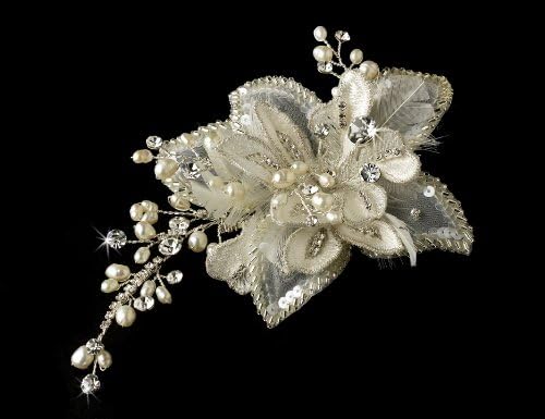 Elegant Crystal & Cream Freshwater Pearl Bridal Comb - Ivory