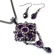 Purple Crystal Chandelier on Mesh Chain Necklace Earrings Set Fashion Jewelry