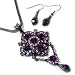 Purple Crystal Chandelier on Mesh Chain Necklace Earrings Set Fashion Jewelry