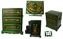 Chinese Green Leather Dragon Mah Jong Set