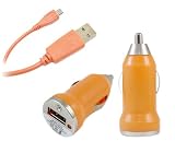 BundlesOnline SUPER SMALL ORANGE Compact BULLET DESIGN USB 12/24v In Car Charger Power Adapter with USB to Micro USB Sync & Charge Cable (1.1 Meter) for Samsung Wave Y